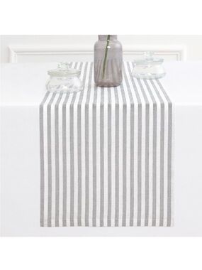Solino Home Table Runner 72 Inches Long - Amalfi Stripe, 100% Pure Linen Grey